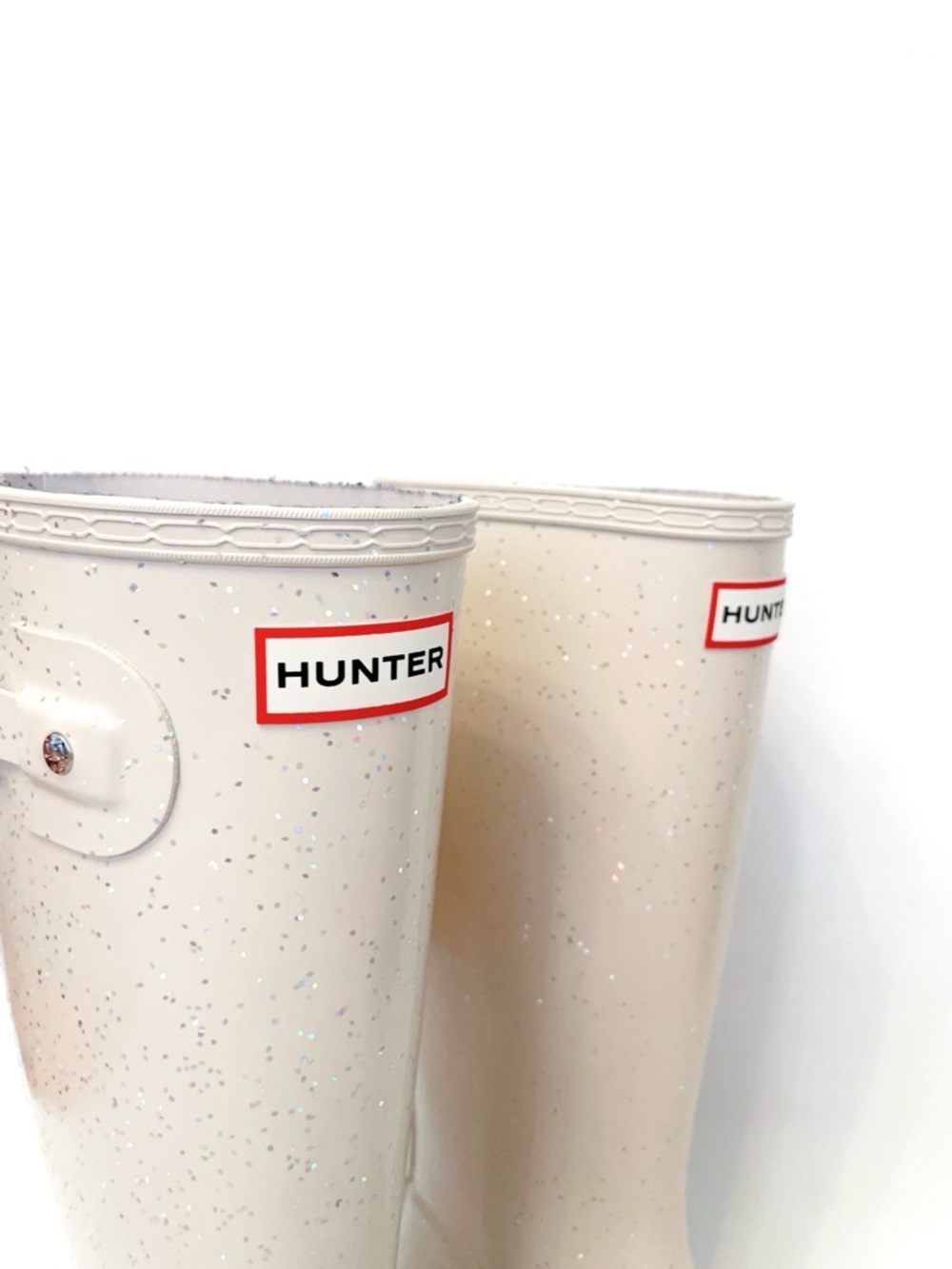 Hunter Cream Original Glitter Rubber Rain Shoes with Embossed Logo - Picture 9 of 11
